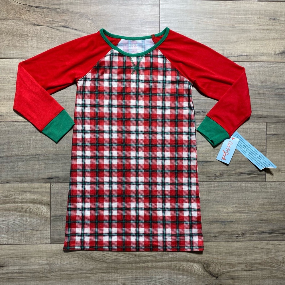 Cat & Jack Girls Christmas Plaid Sleepwear Sleep Shirt Nightgown Size S (6-6x)